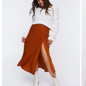 Satin Side-Slit Midi Skirt